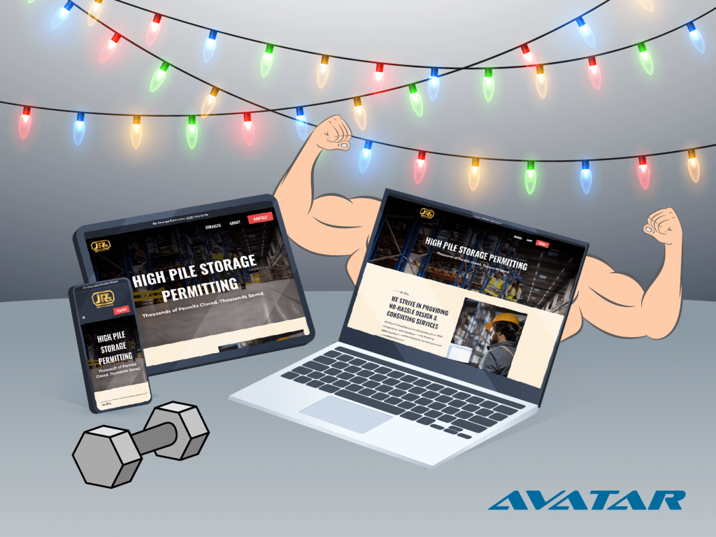 screenshots and a computer with human arms flexing